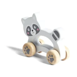 Gifi Eveil<Animal à roulettes raton laveur en bois gris H12cm