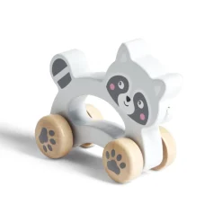 Gifi Eveil<Animal à roulettes raton laveur en bois gris H12cm