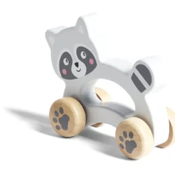 Gifi Eveil<Animal à roulettes raton laveur en bois gris H12cm