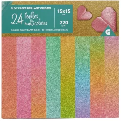 Gifi Bloc papier brillant origami multicolore 15x15cm - 24 feuilles 220g/m2