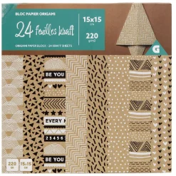 Gifi Bloc papier kraft origami marron 15x15cm - 24 feuilles 220g/m2