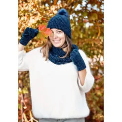 Best Gifi Bonnet chenille acrylique uni bleu 30x20.5x9