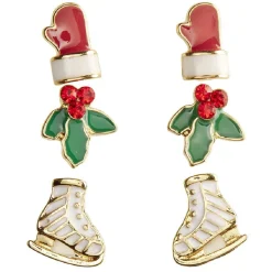 Discount Gifi Boucle d'oreille Noël x3 houx - patin - moufle