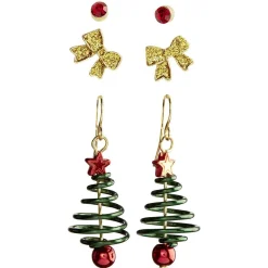 New Gifi Boucle d'oreille x3 arbre de Noël - noeud papillon - strass