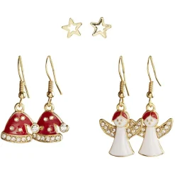 Gifi Boucle d'oreille x3 bonnet de Noël - ange - étoile