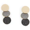 Best Gifi Boucles d'oreilles 3 disques doré + pailleté gris noir doré