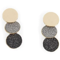 Best Gifi Boucles d'oreilles 3 disques doré + pailleté gris noir doré