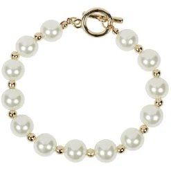 Gifi Bracelet chaîne à perles blanc et doré