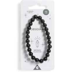 Hot Gifi Bracelet crystal fin 26 perles obsidienne noir - Détente