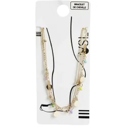 Best Gifi Bracelet de cheville 2 rangs pastilles dorées et perles multicolores