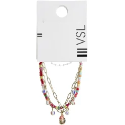 Discount Gifi Bracelet 3 rangs chaîne dorée coquillage pampilles et perles muticolores
