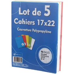 Cahier grands carreaux couverture rigide 96 pages 17x22cm x5*Gifi Online