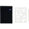 Carnet à gratter noir 8 pages pages + 1 pochoir + bâtonnet bois*Gifi New