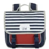 Gifi Cartable maternelle bleu rouge avec rabat rayé blanc bleu