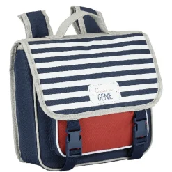 Gifi Cartable maternelle bleu rouge avec rabat rayé blanc bleu