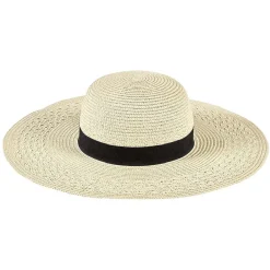 Hot Gifi Chapeau capeline beige et son ruban noir