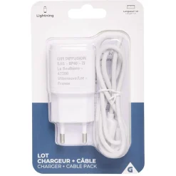 Chargeur lightning prise secteur et câble 1 m*Gifi New
