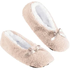 Best Gifi Chaussons ballerines fourrés adulte rose et blanc