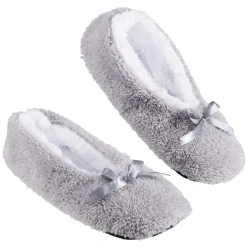 Discount Gifi Chaussons ballerines fourrés adulte gris et blanc