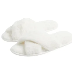 Clearance Gifi Chaussons femme blanc peluche brides croisée T40/41
