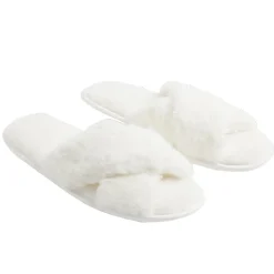 Clearance Gifi Chaussons femme blanc peluche brides croisée T36/37