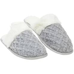 Discount Gifi Chaussons femme mule effet tricot gris blanc T36/41