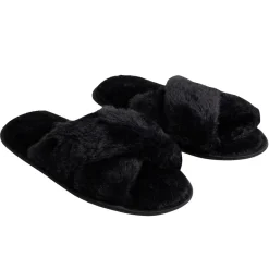 New Gifi Chaussons femme noir peluche brides croisée T36/37
