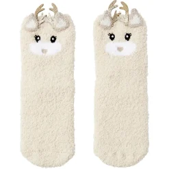 New Gifi Coffret chaussettes en maille doudou motif Renne beige doré