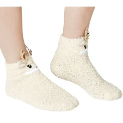 New Gifi Coffret chaussettes en maille doudou motif Renne beige doré