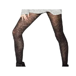 Sale Gifi Collant femme motif fleur noir et rose S/M/L