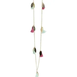 New Gifi Collier chaîne avec pampilles dorées et pompons bleus et roses