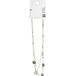Best Gifi Collier chaîne 2 rangs avec perles et fleurs dorées