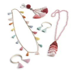 Gifi Collier perles bois et pompons coton