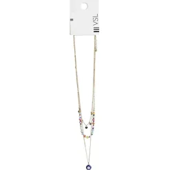 Sale Gifi Collier 3 rangs avec perles multicolores pampilles et médaillon oeil
