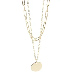 Hot Gifi Collier 2 rangs médaillon métal doré 40x8x2