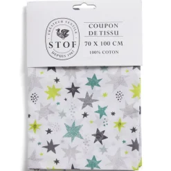 Gifi Coupon tissu imprimé Adara 70x100cm coton blanc et vert