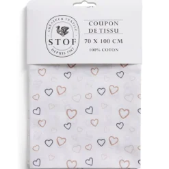 Gifi Coupon tissu imprimé coeurs 70x100cm coton blanc