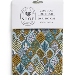 Gifi Coupon tissu imprimé Herboriste 70x100cm coton jaune moutarde
