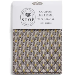 Gifi Coupon tissu imprimé Utopia 70x100cm coton beige et jaune