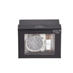 New Gifi Ensemble montre et bracelet homme simili marron