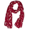 New Gifi Foulard rouge bordeaux à motif plumes dorées