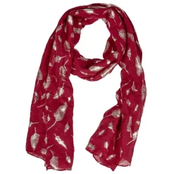 New Gifi Foulard rouge bordeaux à motif plumes dorées