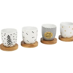 4 gobelets avec sous tasses en bois noir blanc doré*Gifi Sale