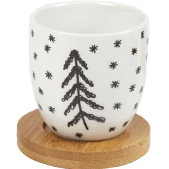 4 gobelets avec sous tasses en bois noir blanc doré*Gifi Sale