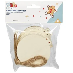 Gifi Guirlande corde boule plate à décorer en bois 1,5m