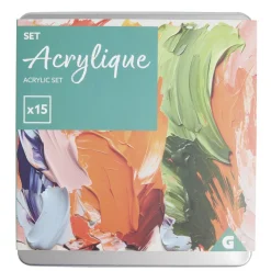 Gifi Kit tube de peinture acrylique 12x12ml avec 2 pinceaux et 1 crayon de bois