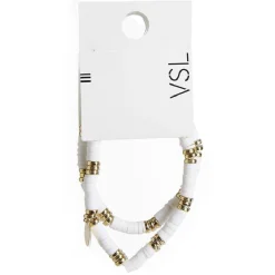 New Gifi Lot de 2 bracelets perles Heishi avec pampille blanc et doré