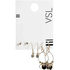 Sale Gifi Lot de 3 paires de boucles d'oreilles métal doré clous/créoles/pendantes