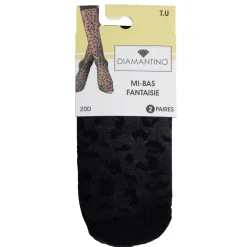 Discount Gifi Lot de 2 paires de mi-bas noir femme polyamide et tulle fantaisie 20D