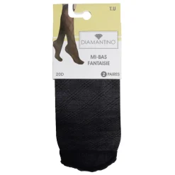 Discount Gifi Lot de 2 paires de mi-bas noir femme polyamide et tulle fantaisie 20D